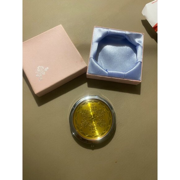 Vintage Ornate Compact Mirror With Yellow Floral Design In Gift Box - Picture 2 of 6